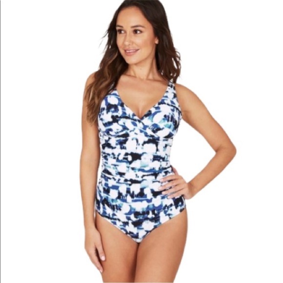 Niptuck One Piece Blue Pattern Swimsuit - Picture 1 of 9